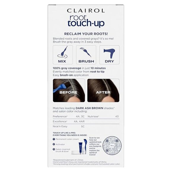 (3) Clairol Root Touch-Up Permanent Hair Dye, 4A Dark Ash Brown Hair (3 BOXES) - Picture 2 of 8